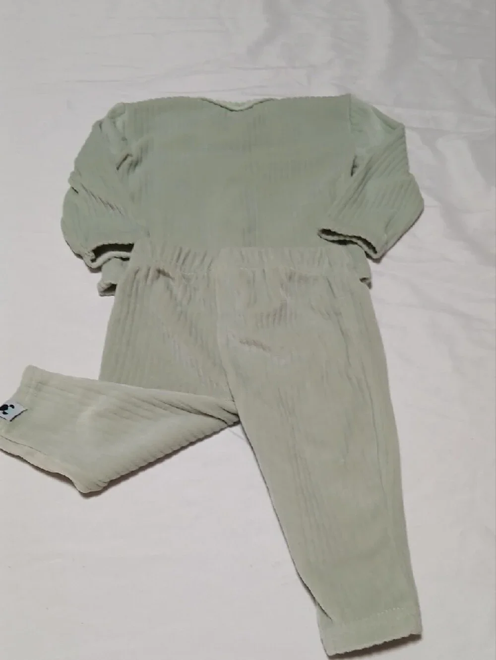 Disney Baby Sage Green Ribbed Two-Piece Set with Minnie Patch